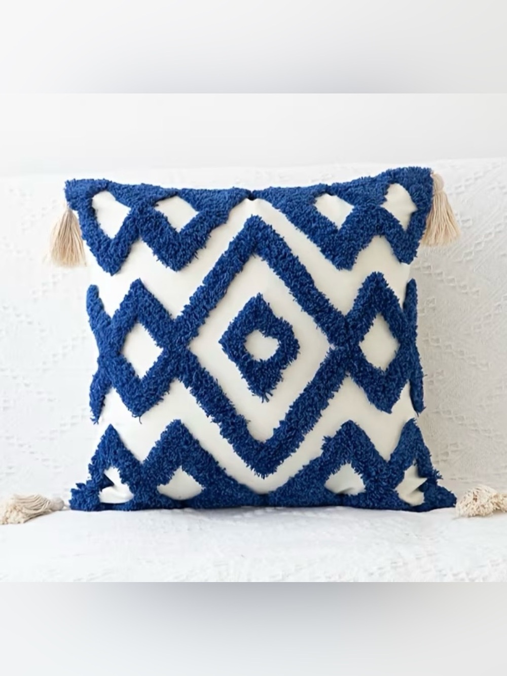 Blue Geometric Tufted Throw Pillow - Home Accents 18” with Hidden Zipper